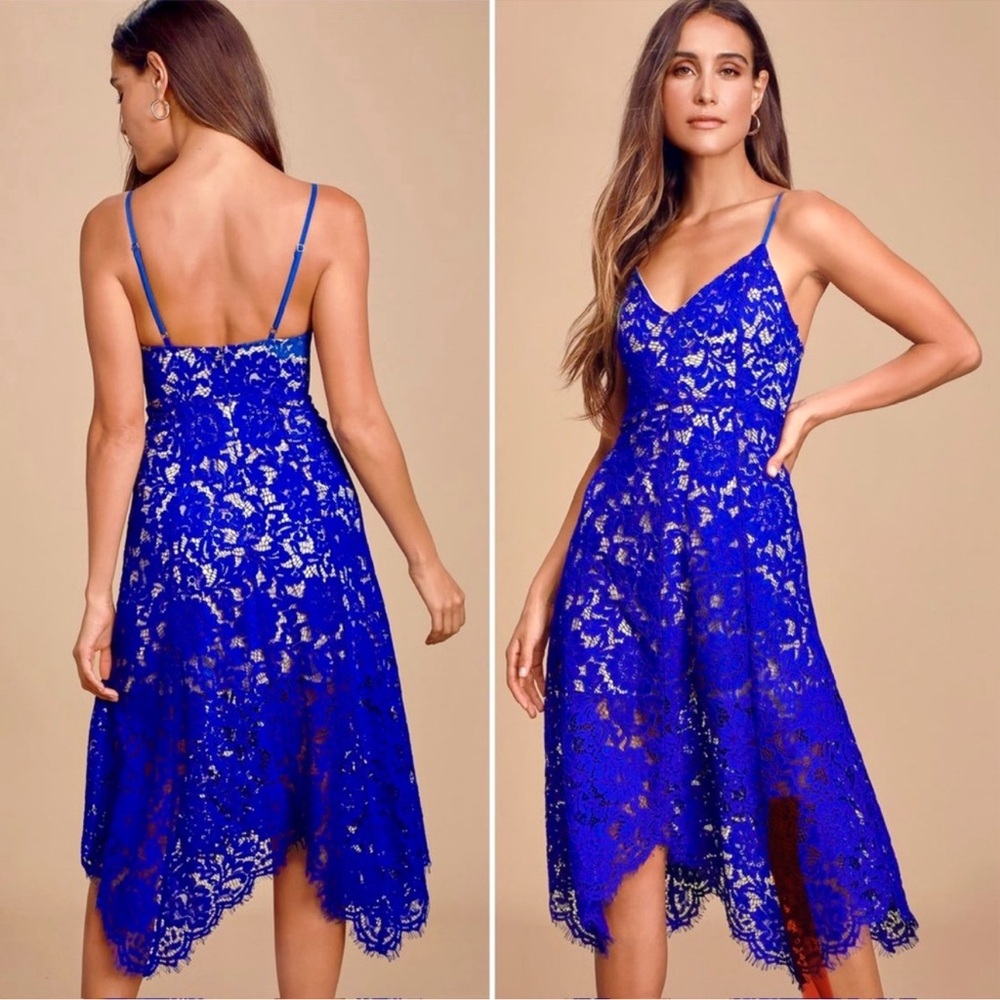 Lulu's Royal Blue Lace High-Low Dress